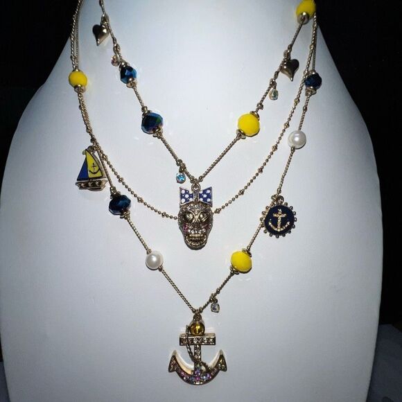 Betsey Johnson Ship Shape Layered Charm Necklace and Bracelet Set - Picture 2 of 14